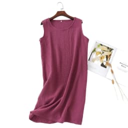 New Summer Ladies Cotton Crepe Cloth Nightdress Sleeveless Dress Solid Color Plus Size Loose Vest Skirt Furniture Skirt Women