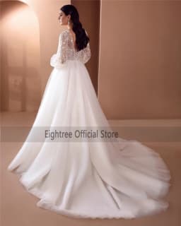 Eightree Vintage Starry Long Sleeve Wedding Dress Lace Vestidos de Noiva Bridal Dresses Sweep Train Wedding Gowns Customized