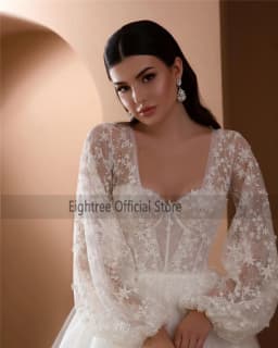 Eightree Vintage Starry Long Sleeve Wedding Dress Lace Vestidos de Noiva Bridal Dresses Sweep Train Wedding Gowns Customized