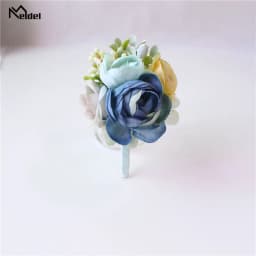 Meldel Corsage Groom Boutonniere Pin Bridal Wrist Corsage Champagne Blue Bridesmaid Bracelet Men Prom Wedding Flower Accessories