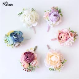 Meldel Corsage Groom Boutonniere Pin Bridal Wrist Corsage Champagne Blue Bridesmaid Bracelet Men Prom Wedding Flower Accessories