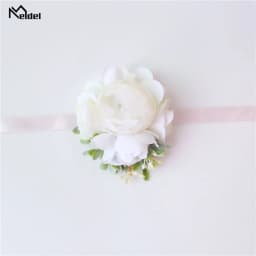 Meldel Corsage Groom Boutonniere Pin Bridal Wrist Corsage Champagne Blue Bridesmaid Bracelet Men Prom Wedding Flower Accessories