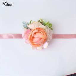 Meldel Corsage Groom Boutonniere Pin Bridal Wrist Corsage Champagne Blue Bridesmaid Bracelet Men Prom Wedding Flower Accessories