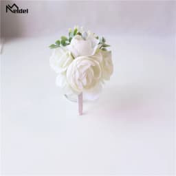Meldel Corsage Groom Boutonniere Pin Bridal Wrist Corsage Champagne Blue Bridesmaid Bracelet Men Prom Wedding Flower Accessories