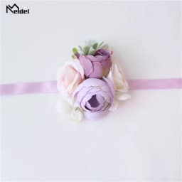 Meldel Corsage Groom Boutonniere Pin Bridal Wrist Corsage Champagne Blue Bridesmaid Bracelet Men Prom Wedding Flower Accessories