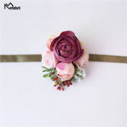 Meldel Corsage Groom Boutonniere Pin Bridal Wrist Corsage Champagne Blue Bridesmaid Bracelet Men Prom Wedding Flower Accessories