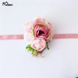 Meldel Corsage Groom Boutonniere Pin Bridal Wrist Corsage Champagne Blue Bridesmaid Bracelet Men Prom Wedding Flower Accessories