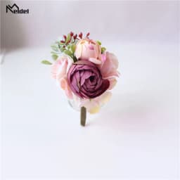 Meldel Corsage Groom Boutonniere Pin Bridal Wrist Corsage Champagne Blue Bridesmaid Bracelet Men Prom Wedding Flower Accessories