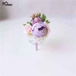 Meldel Corsage Groom Boutonniere Pin Bridal Wrist Corsage Champagne Blue Bridesmaid Bracelet Men Prom Wedding Flower Accessories