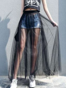 New Fashion See-through Mesh Skirts Sexy Solid High Waist Skirts Fashion Black Female Skirts