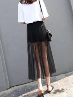 New Fashion See-through Mesh Skirts Sexy Solid High Waist Skirts Fashion Black Female Skirts