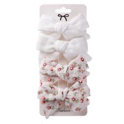 4Pcs/Set Baby Bows Hair Clips Muslin Girls Hairpins Hairclip For Kids Cotton Linen Barrette Flower Print Side Pin Accessories