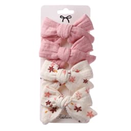 4Pcs/Set Baby Bows Hair Clips Muslin Girls Hairpins Hairclip For Kids Cotton Linen Barrette Flower Print Side Pin Accessories