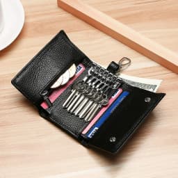 Unisex Genuine Leather Key Holder Wallet - Car/House Key Organizer with Card Slots, Compact Keychain Bag (Gift Ready