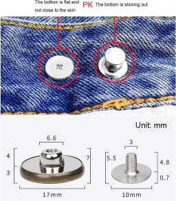 5Pcs Jeans Buttons Replacement 17mm No Sewing Metal Button Repair Kit Nailless Removable Jean Buttons Sewing Accessories