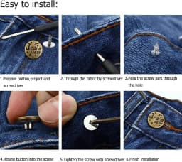 5Pcs Jeans Buttons Replacement 17mm No Sewing Metal Button Repair Kit Nailless Removable Jean Buttons Sewing Accessories