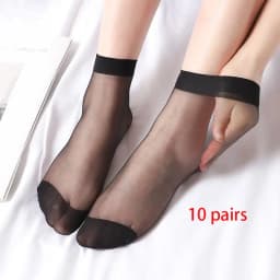10Pairs/lot Black Skin Color Transparent Thin Women Crystal Silk Socks Nylon Fashion Ladies Female Summer Short Ankle Silk Socks