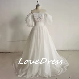 Boho Wedding Dress Off Shoulder Puff Long Sleeve A Line Train Bridal Gown Vintage Forest Elopement Wedding Long Bride Dress 2026