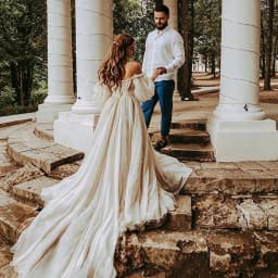 Boho Wedding Dress Off Shoulder Puff Long Sleeve A Line Train Bridal Gown Vintage Forest Elopement Wedding Long Bride Dress 2026