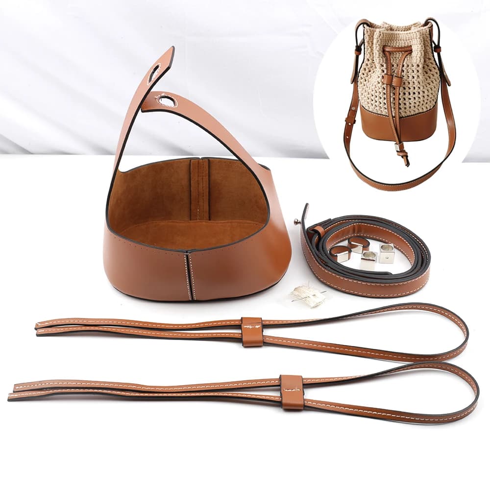 Microfiber Leather Knitting Crochet Bag Bottom Base Handbag Shoulder Strap Hollow Drawstring Bag Material for DIY Bucket Bags