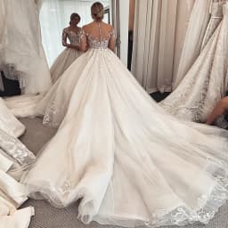 Long Sleeve Illusion Neck Wedding Dress Lace Applique Beaded A Line Bridal Gown Sheer Back Button Cathedral Train Custom Dresses