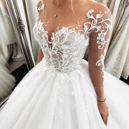 Long Sleeve Illusion Neck Wedding Dress Lace Applique Beaded A Line Bridal Gown Sheer Back Button Cathedral Train Custom Dresses