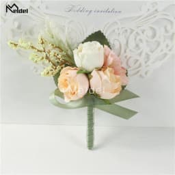 Meldel Wrist Corsage Wedding Men Boutonniere Girl Bracelet Groom Pins Bridesmaid Wrist Corsage Flower Silk Red Rose Boutonniere