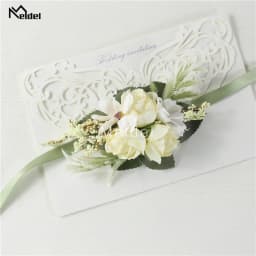 Meldel Wrist Corsage Wedding Men Boutonniere Girl Bracelet Groom Pins Bridesmaid Wrist Corsage Flower Silk Red Rose Boutonniere
