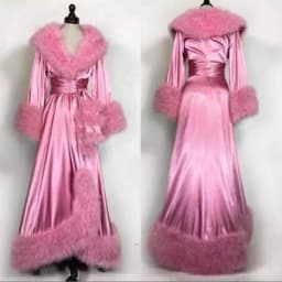 New Women's Evening Dresses Fur Robes Bathrobe Long Silk Fur Dresses Photo Shoot Birthday Party Bridal Fluffy Party Sleepwear