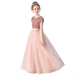 Sequin Half Sleeve Girl Maxi Tulle Princess Dress Large Back Bow Kid Formal Gown Wedding Piano Recital Birthday Pageant Costume