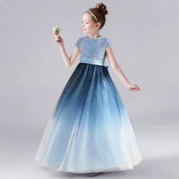 Sequin Half Sleeve Girl Maxi Tulle Princess Dress Large Back Bow Kid Formal Gown Wedding Piano Recital Birthday Pageant Costume