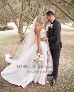 LORIE Satin Wedding Dresses Strapless A-Line Bridal Gown Princess Customzied Made High Split Wedding Gown vestido de noiva 2024