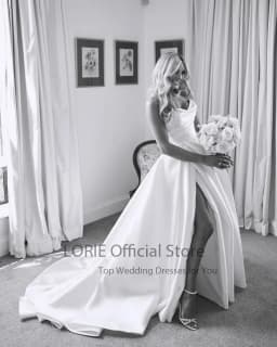 LORIE Satin Wedding Dresses Strapless A-Line Bridal Gown Princess Customzied Made High Split Wedding Gown vestido de noiva 2024