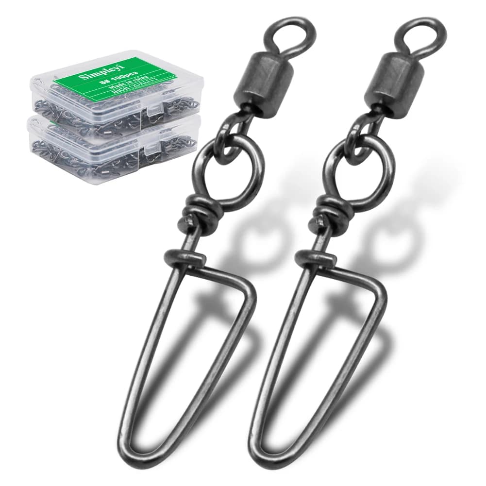 50-100pcs/ 1box Fishing Connector Swivels Interlock Pin Rolling Swivel With Hooked Snap For Fishhook Lure Fishing Accessories