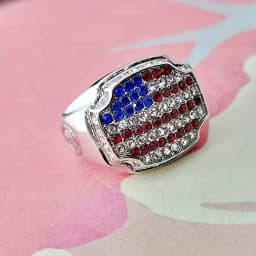 Luxury Women & Men America National Flag Blue and Red Zircon Wedding Band Rings for Bridal Ring Set Size 6-12