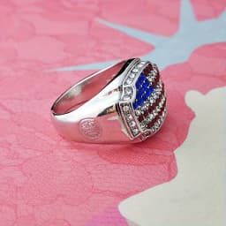 Luxury Women & Men America National Flag Blue and Red Zircon Wedding Band Rings for Bridal Ring Set Size 6-12