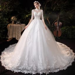 Vestido De Noiva Wedding Dress  Three Quarter Sleeve High Neck Luxury 1m Long Train Ball Gown Robe De Mariee Customized