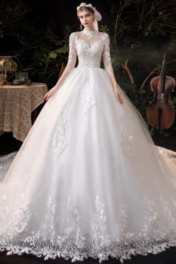 Vestido De Noiva Wedding Dress  Three Quarter Sleeve High Neck Luxury 1m Long Train Ball Gown Robe De Mariee Customized