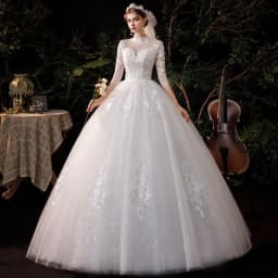 Vestido De Noiva Wedding Dress  Three Quarter Sleeve High Neck Luxury 1m Long Train Ball Gown Robe De Mariee Customized