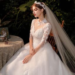 Vestido De Noiva Wedding Dress  Three Quarter Sleeve High Neck Luxury 1m Long Train Ball Gown Robe De Mariee Customized