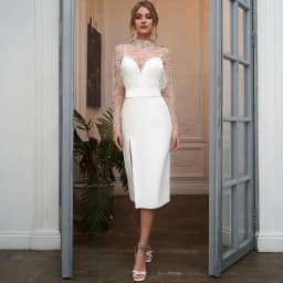 Wedding Dress Short Tea Length Spaghetti Straps Sleeveless Midi Wedding Gwon with Detachable Lace Jacket Simple Bridal Dresses