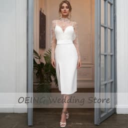 Wedding Dress Short Tea Length Spaghetti Straps Sleeveless Midi Wedding Gwon with Detachable Lace Jacket Simple Bridal Dresses