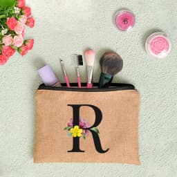 Floral Letter Print Women Linen Zipper Pouch Travel Organizer Case Mujer Bolsas Cosmetic Bag Makeup Bag Bridesmaid Makeup Bags
