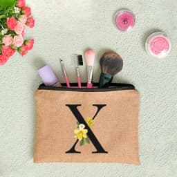 Floral Letter Print Women Linen Zipper Pouch Travel Organizer Case Mujer Bolsas Cosmetic Bag Makeup Bag Bridesmaid Makeup Bags