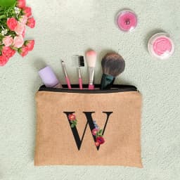 Floral Letter Print Women Linen Zipper Pouch Travel Organizer Case Mujer Bolsas Cosmetic Bag Makeup Bag Bridesmaid Makeup Bags