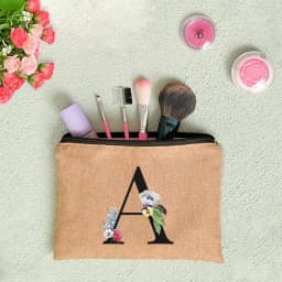 Floral Letter Print Women Linen Zipper Pouch Travel Organizer Case Mujer Bolsas Cosmetic Bag Makeup Bag Bridesmaid Makeup Bags