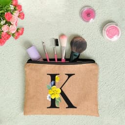 Floral Letter Print Women Linen Zipper Pouch Travel Organizer Case Mujer Bolsas Cosmetic Bag Makeup Bag Bridesmaid Makeup Bags