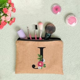 Floral Letter Print Women Linen Zipper Pouch Travel Organizer Case Mujer Bolsas Cosmetic Bag Makeup Bag Bridesmaid Makeup Bags