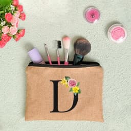 Floral Letter Print Women Linen Zipper Pouch Travel Organizer Case Mujer Bolsas Cosmetic Bag Makeup Bag Bridesmaid Makeup Bags