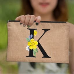 Floral Letter Print Women Linen Zipper Pouch Travel Organizer Case Mujer Bolsas Cosmetic Bag Makeup Bag Bridesmaid Makeup Bags